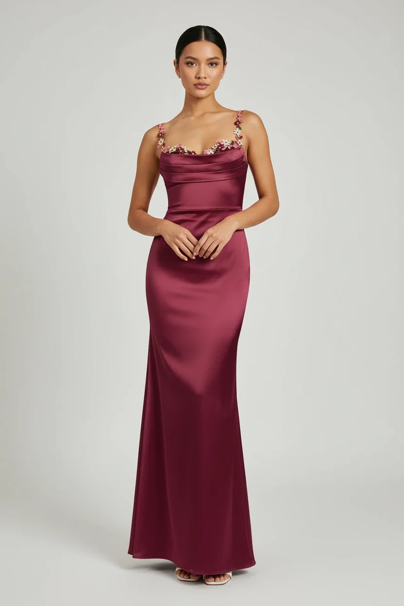 Annemarie Floral Trim Satin Maxi Dress