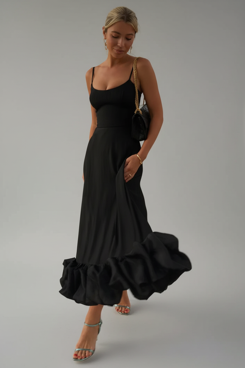 April | Elegant Maxi Black Dress